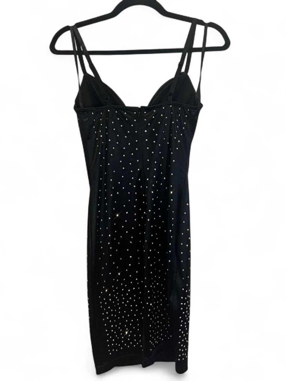 Embellished Black Mini Dress with Silver Rhinestuds - Picture 5 of 10